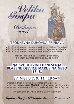 Trodnevna priprava i proslava svetkovine Velike Gospe u Biškupcu